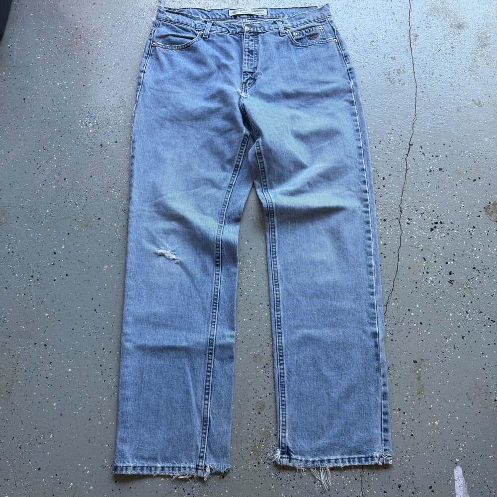 Vintage Harley-Davidson Distressed Faded Blue Denim Jeans - Picture 3 of 8
